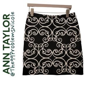 Ann Taylor Black and white scroll skirt